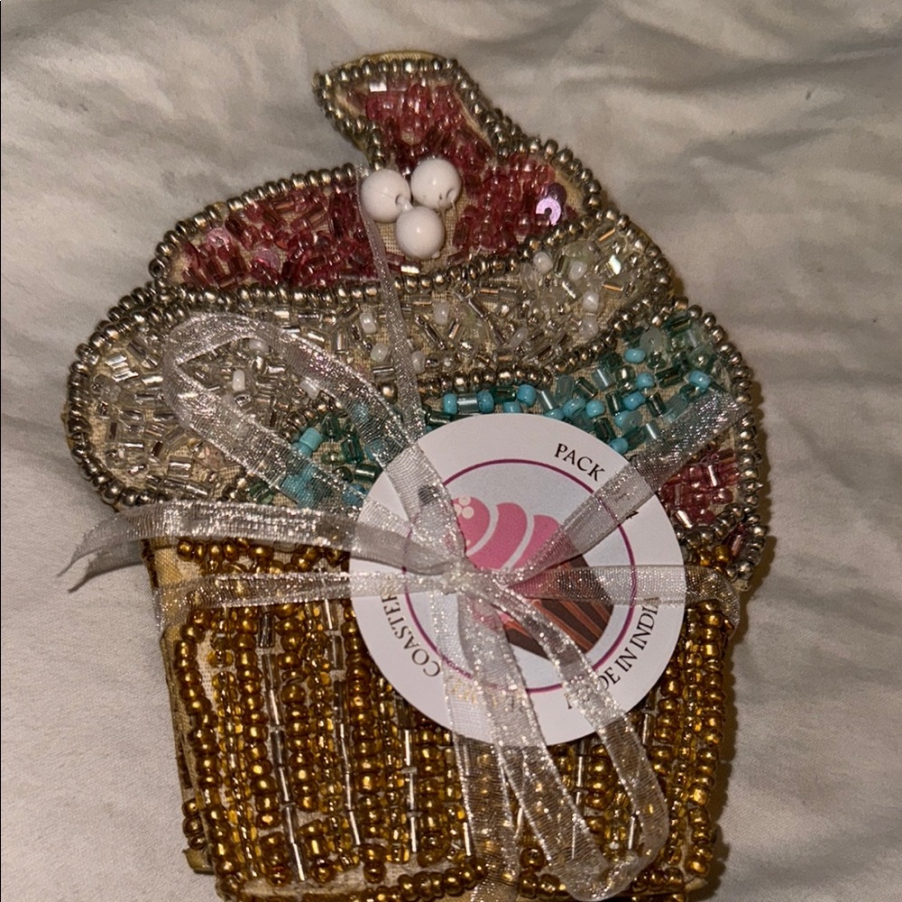 Pack of 4 hand beaded cupcake coasters